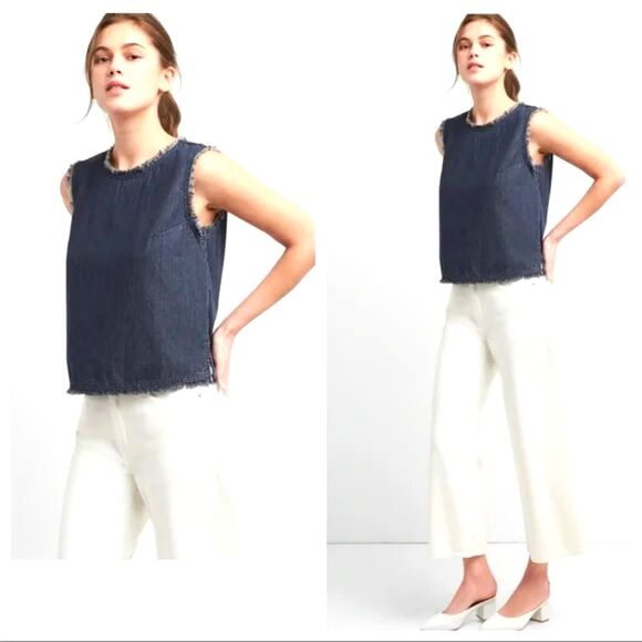 Gap Denim Sleeveless Fringe Top – Size S, 100% Cotton - Picture 1 of 6